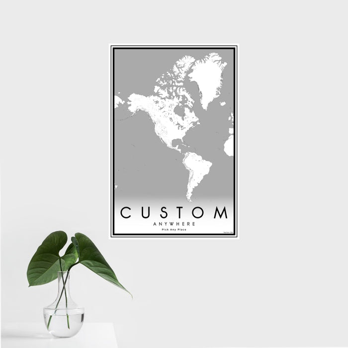 16x24 Custom Map Print Portrait Orientation in Classic Style With Tropical Plant Leaves in Water