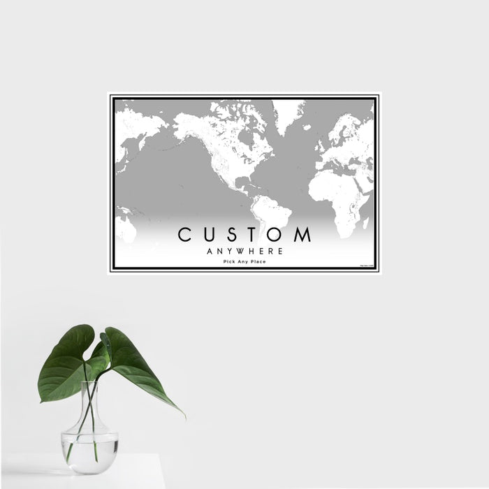 16x24 Custom Map Print Landscape Orientation in Classic Style With Tropical Plant Leaves in Water