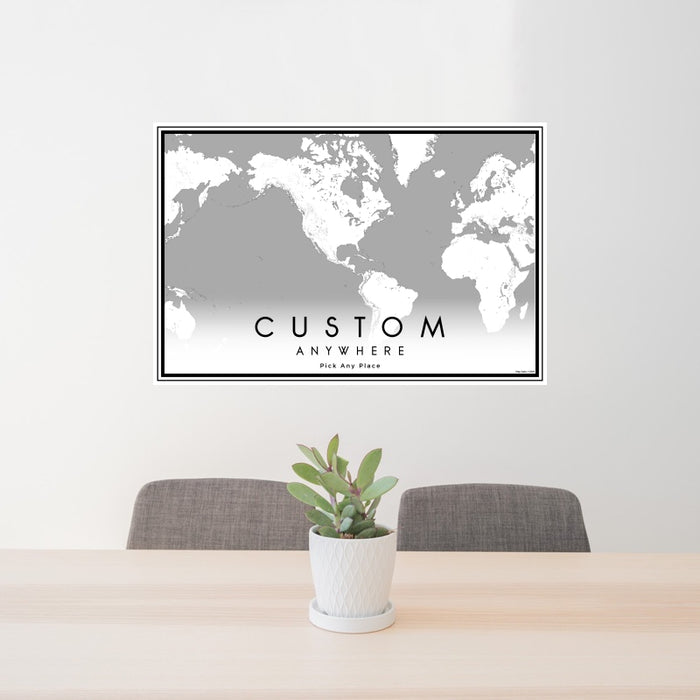 Custom 24x36 Map Print Landscape Orientation in Classic Style Behind 2 Chairs Table and Potted Plant