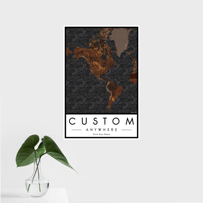 16x24 Custom Map Print Portrait Orientation in Ember Style With Tropical Plant Leaves in Water