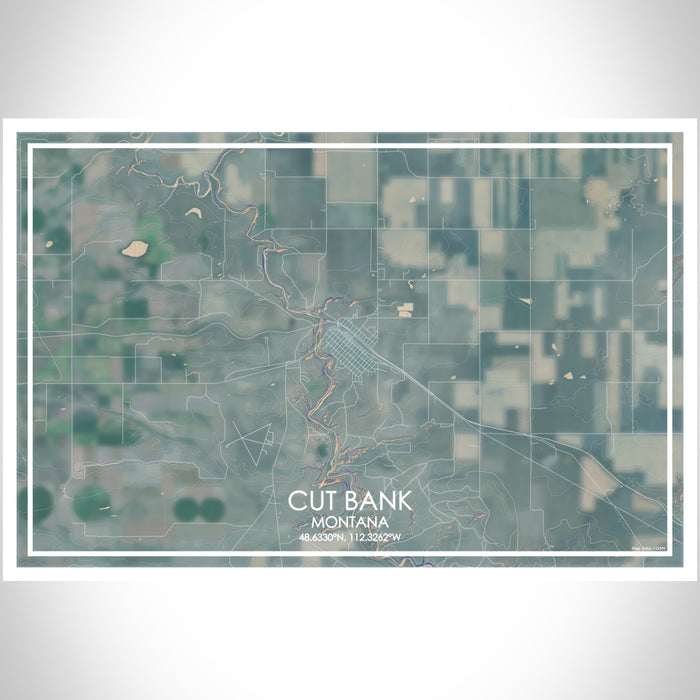 Cut Bank Montana Map Print Landscape Orientation in Afternoon Style With Shaded Background