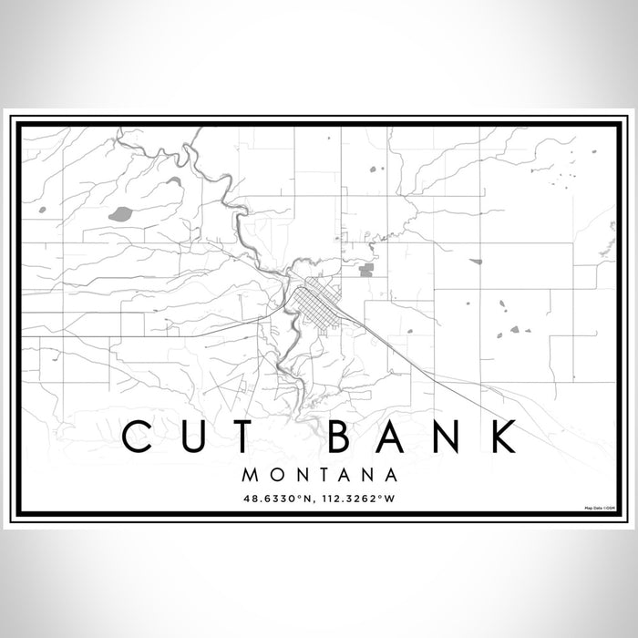 Cut Bank Montana Map Print Landscape Orientation in Classic Style With Shaded Background