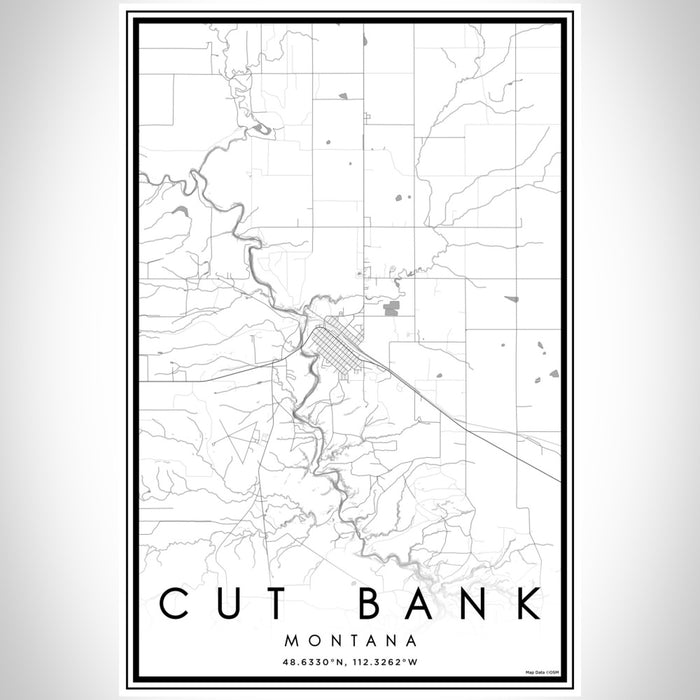 Cut Bank Montana Map Print Portrait Orientation in Classic Style With Shaded Background