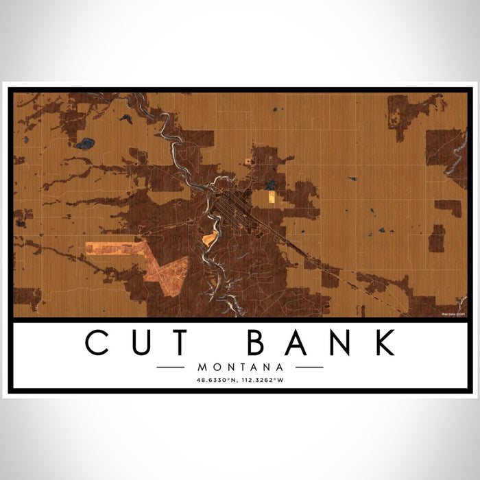 Cut Bank Montana Map Print Landscape Orientation in Ember Style With Shaded Background