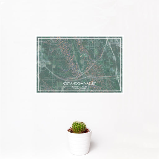 12x18 Cuyahoga Valley National Park Map Print Landscape Orientation in Afternoon Style With Small Cactus Plant in White Planter