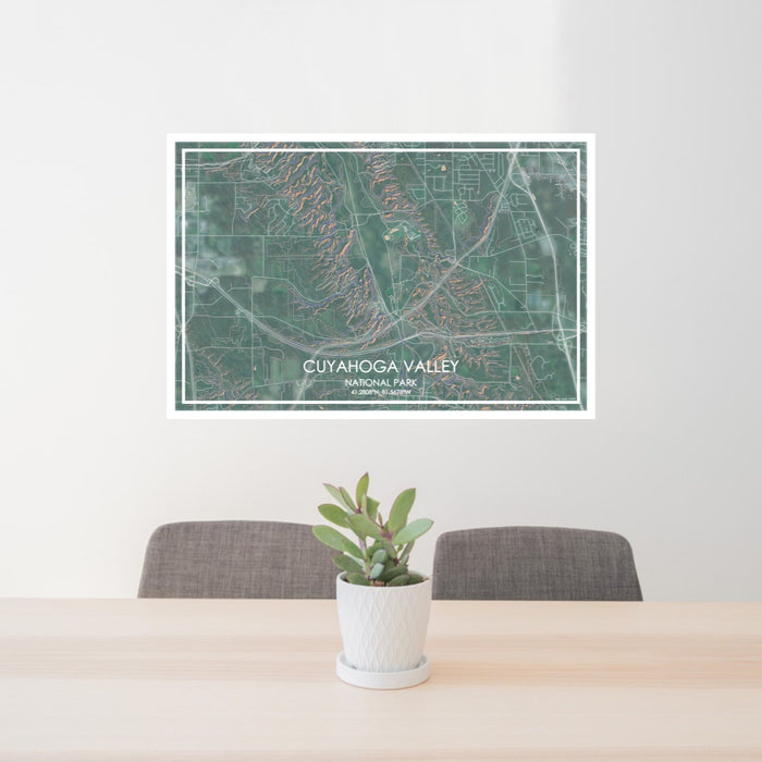 24x36 Cuyahoga Valley National Park Map Print Lanscape Orientation in Afternoon Style Behind 2 Chairs Table and Potted Plant