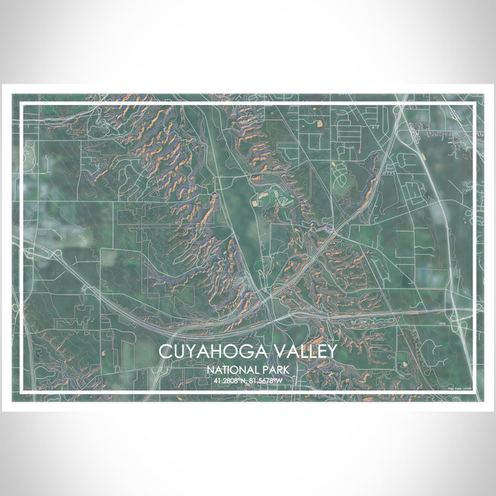 Cuyahoga Valley National Park Map Print Landscape Orientation in Afternoon Style With Shaded Background