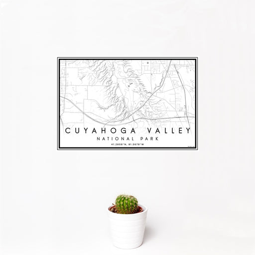 12x18 Cuyahoga Valley National Park Map Print Landscape Orientation in Classic Style With Small Cactus Plant in White Planter