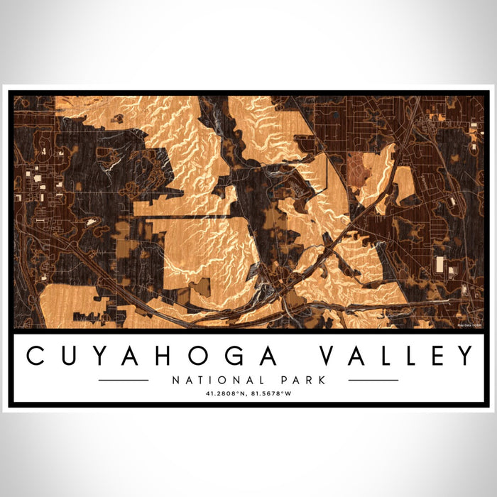 Cuyahoga Valley National Park Map Print Landscape Orientation in Ember Style With Shaded Background