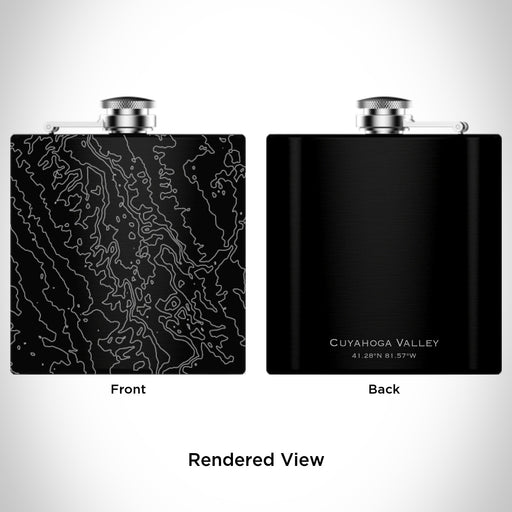 Rendered View of Cuyahoga Valley National Park Map Engraving on 6oz Stainless Steel Flask in Black