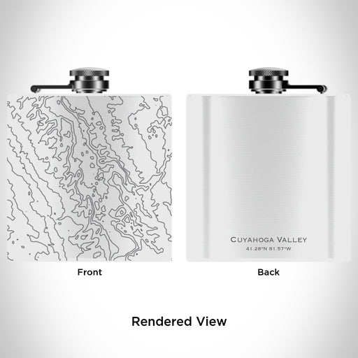 Rendered View of Cuyahoga Valley National Park Map Engraving on 6oz Stainless Steel Flask in White