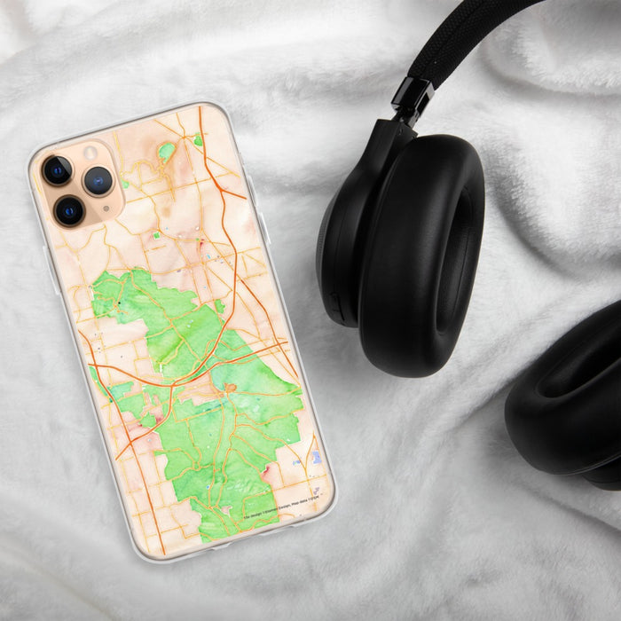 Custom Cuyahoga Valley National Park Map Phone Case in Watercolor on Table with Black Headphones