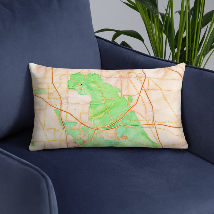 Custom Cuyahoga Valley National Park Map Throw Pillow in Watercolor on Blue Colored Chair