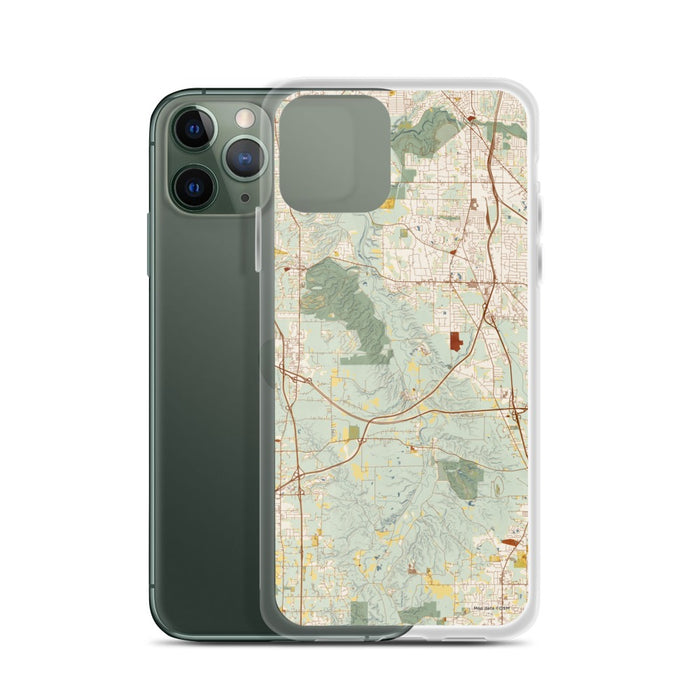 Custom Cuyahoga Valley National Park Map Phone Case in Woodblock on Table with Laptop and Plant