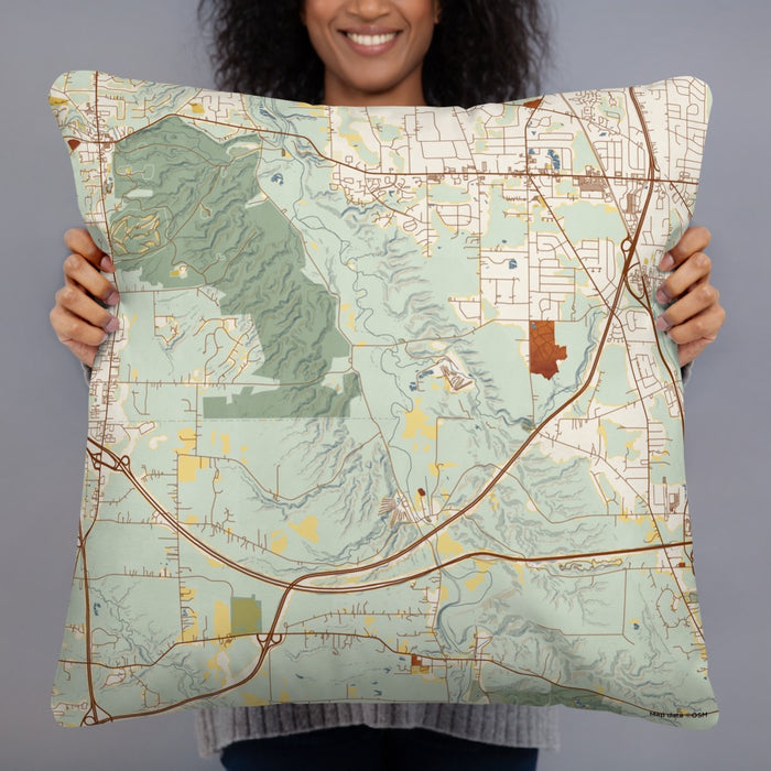 Person holding 22x22 Custom Cuyahoga Valley National Park Map Throw Pillow in Woodblock