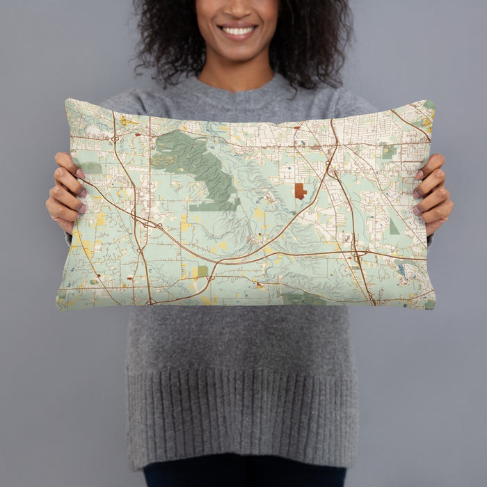 Person holding 20x12 Custom Cuyahoga Valley National Park Map Throw Pillow in Woodblock