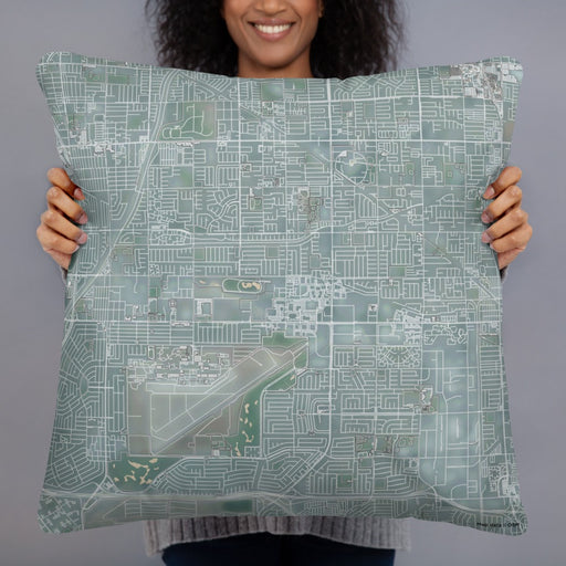 Person holding 22x22 Custom Cypress California Map Throw Pillow in Afternoon