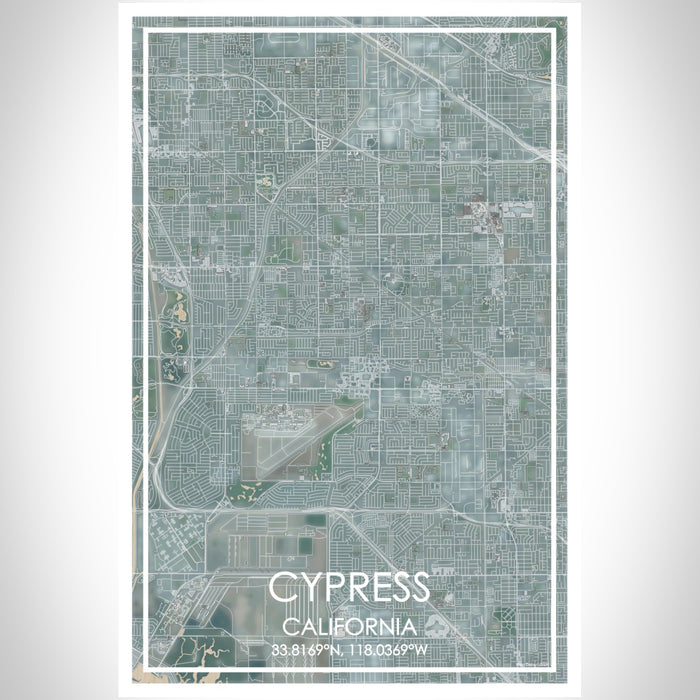 Cypress California Map Print Portrait Orientation in Afternoon Style With Shaded Background