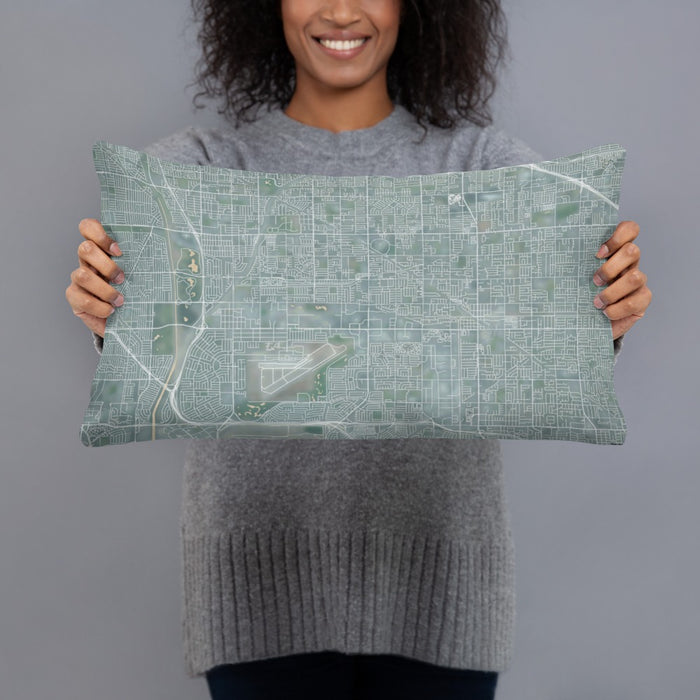 Person holding 20x12 Custom Cypress California Map Throw Pillow in Afternoon