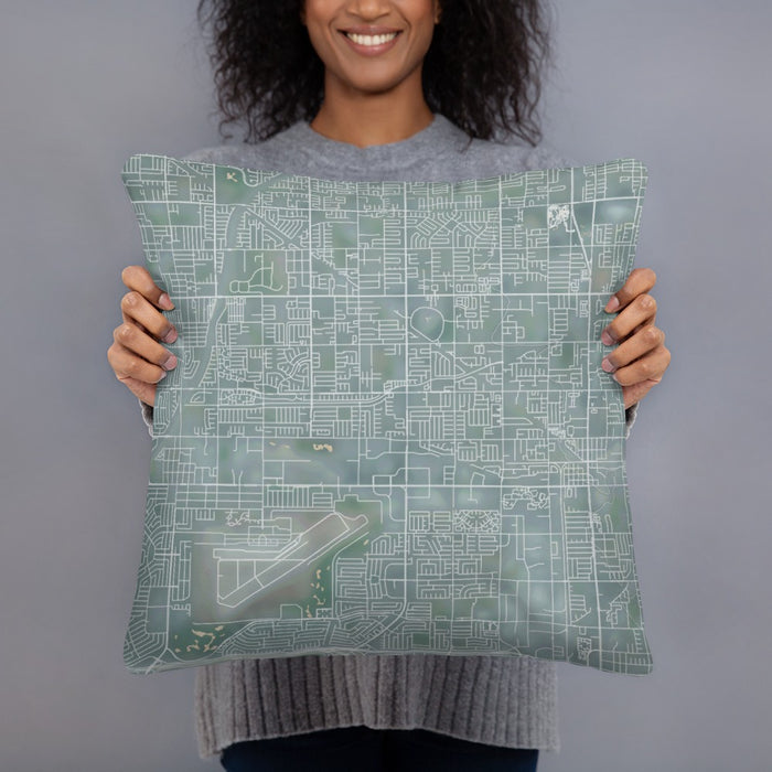 Person holding 18x18 Custom Cypress California Map Throw Pillow in Afternoon