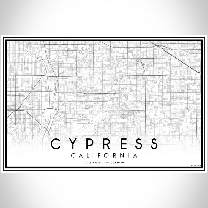 Cypress California Map Print Landscape Orientation in Classic Style With Shaded Background