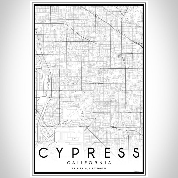 Cypress California Map Print Portrait Orientation in Classic Style With Shaded Background
