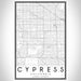 Cypress California Map Print Portrait Orientation in Classic Style With Shaded Background