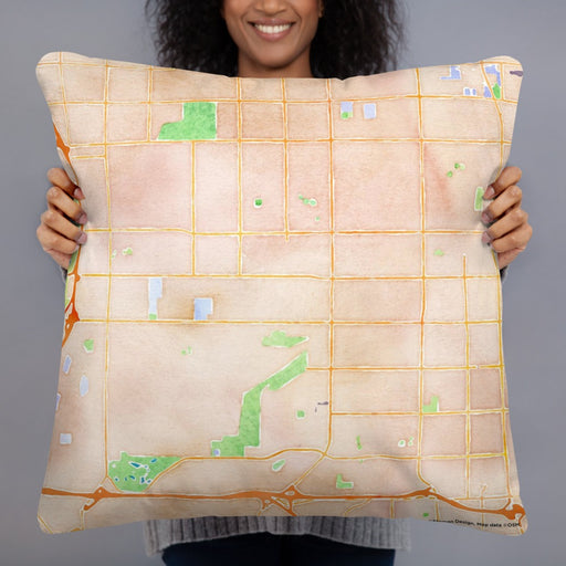 Person holding 22x22 Custom Cypress California Map Throw Pillow in Watercolor