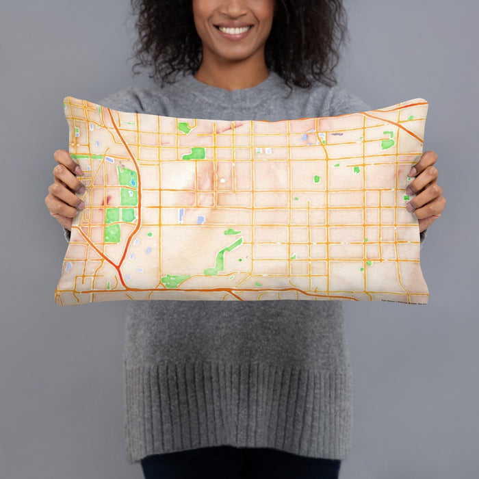 Person holding 20x12 Custom Cypress California Map Throw Pillow in Watercolor