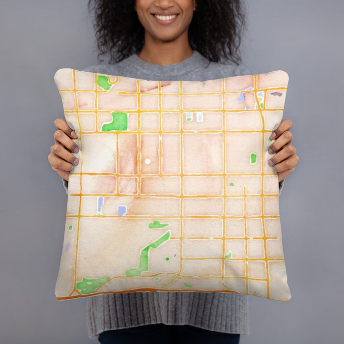 Person holding 18x18 Custom Cypress California Map Throw Pillow in Watercolor