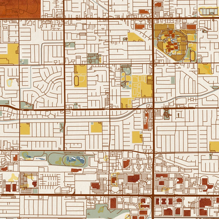 Cypress California Map Print in Woodblock Style Zoomed In Close Up Showing Details