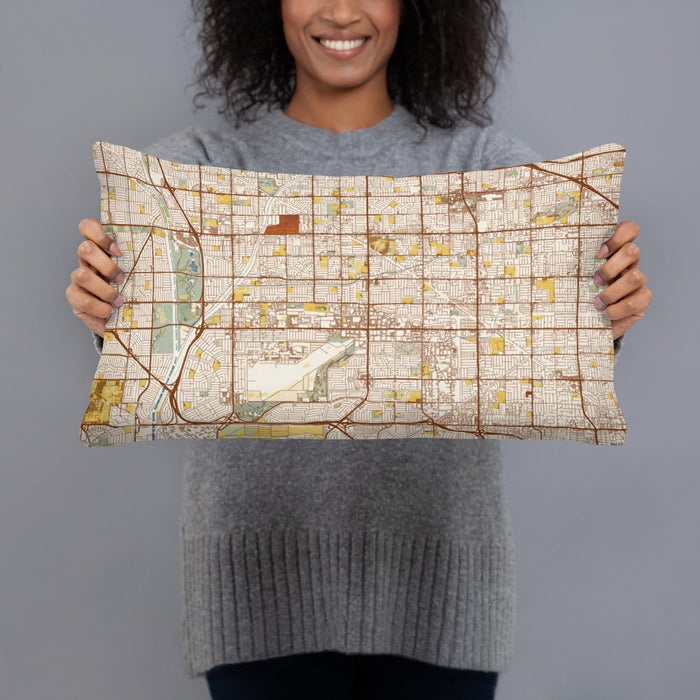 Person holding 20x12 Custom Cypress California Map Throw Pillow in Woodblock
