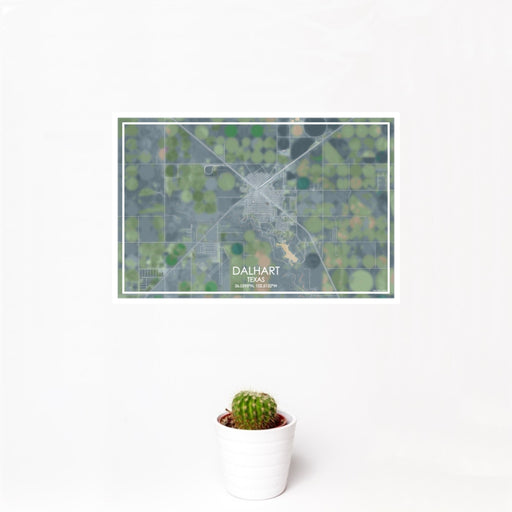 12x18 Dalhart Texas Map Print Landscape Orientation in Afternoon Style With Small Cactus Plant in White Planter