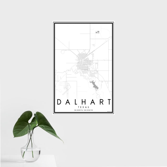 16x24 Dalhart Texas Map Print Portrait Orientation in Classic Style With Tropical Plant Leaves in Water