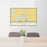 24x36 Dalhart Texas Map Print Lanscape Orientation in Woodblock Style Behind 2 Chairs Table and Potted Plant