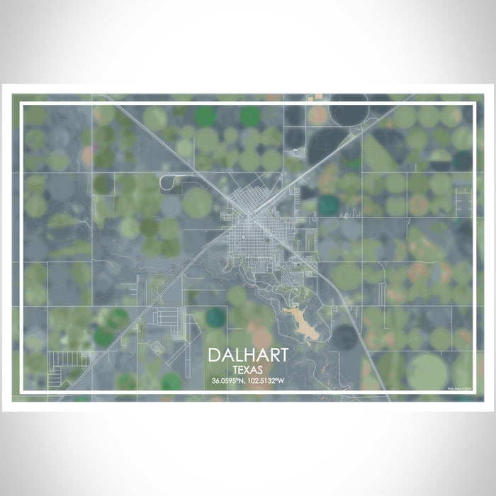Dalhart Texas Map Print Landscape Orientation in Afternoon Style With Shaded Background