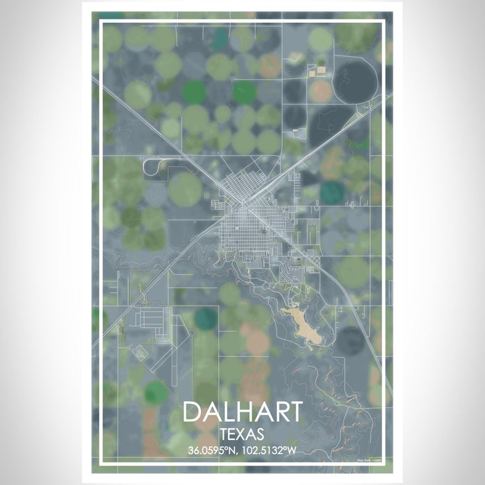 Dalhart Texas Map Print Portrait Orientation in Afternoon Style With Shaded Background
