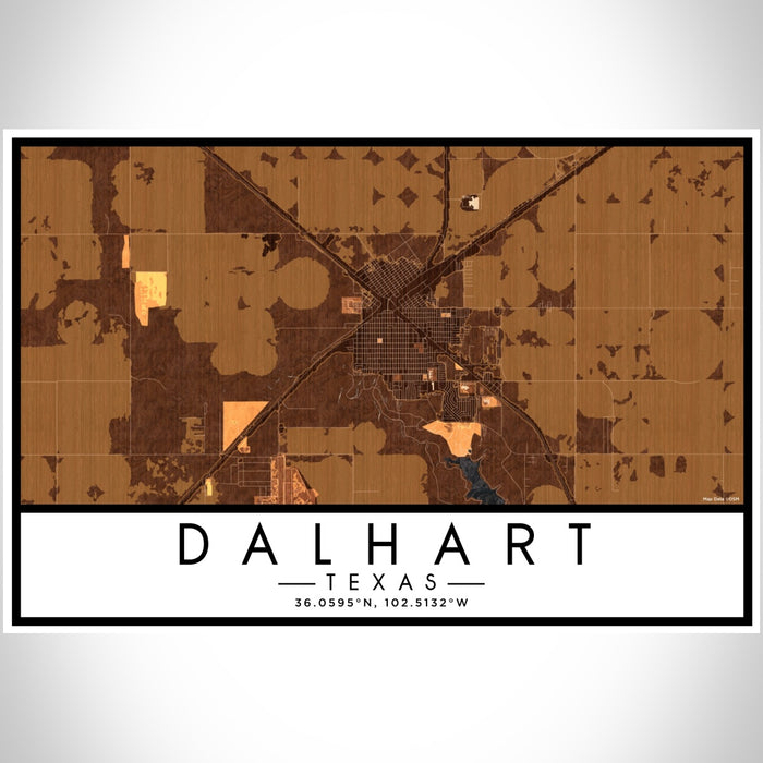 Dalhart Texas Map Print Landscape Orientation in Ember Style With Shaded Background