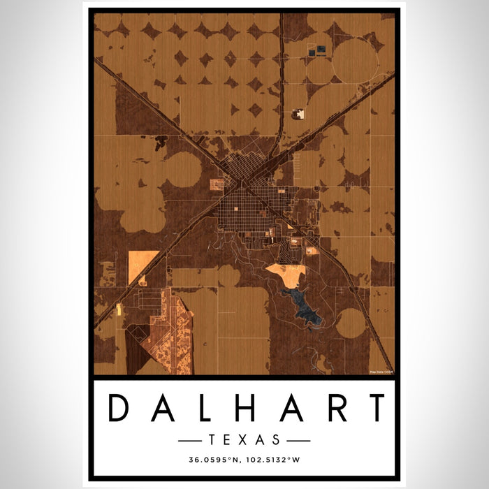 Dalhart Texas Map Print Portrait Orientation in Ember Style With Shaded Background