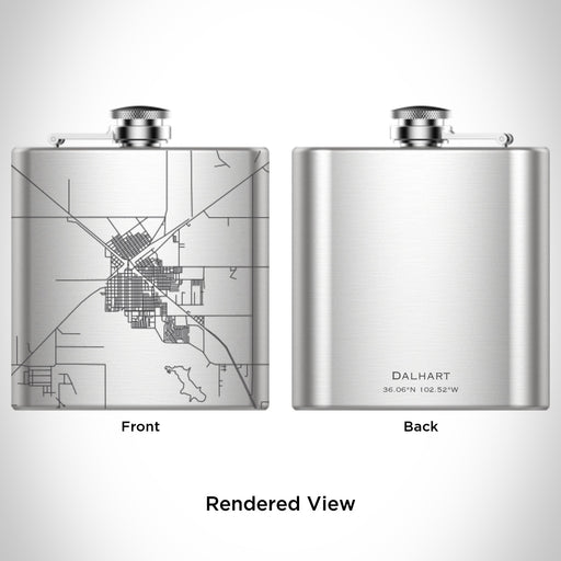 Rendered View of Dalhart Texas Map Engraving on 6oz Stainless Steel Flask