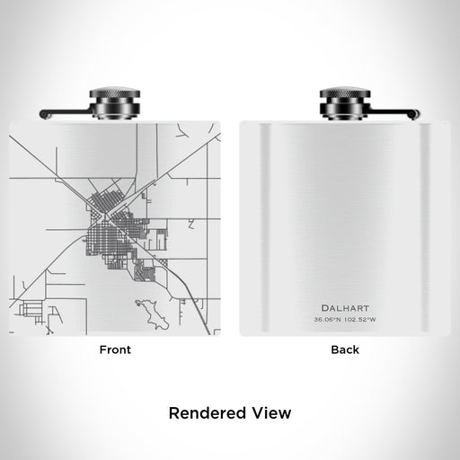 Rendered View of Dalhart Texas Map Engraving on 6oz Stainless Steel Flask in White