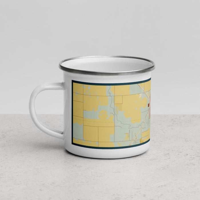 Left View Custom Dalhart Texas Map Enamel Mug in Woodblock