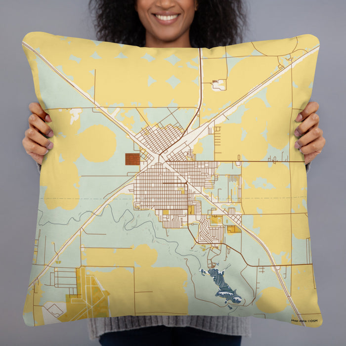 Person holding 22x22 Custom Dalhart Texas Map Throw Pillow in Woodblock