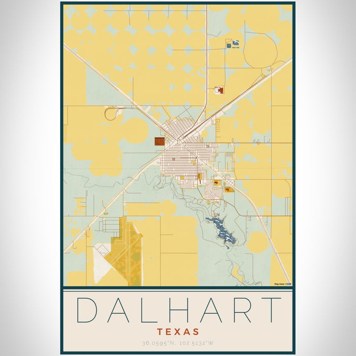 Dalhart Texas Map Print Portrait Orientation in Woodblock Style With Shaded Background