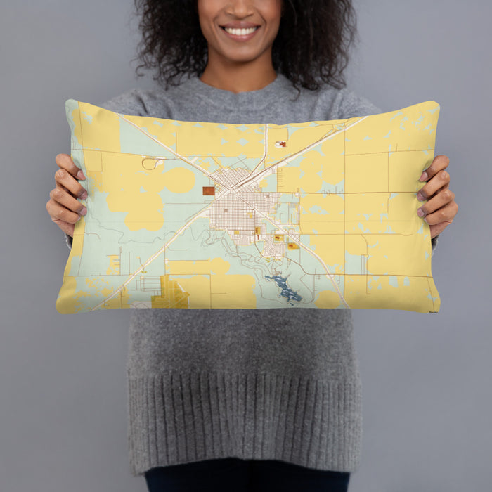 Person holding 20x12 Custom Dalhart Texas Map Throw Pillow in Woodblock
