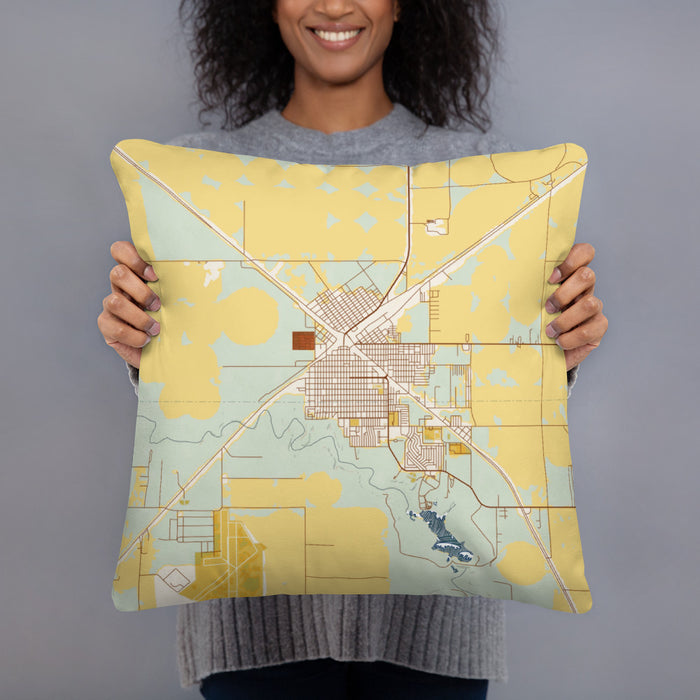 Person holding 18x18 Custom Dalhart Texas Map Throw Pillow in Woodblock