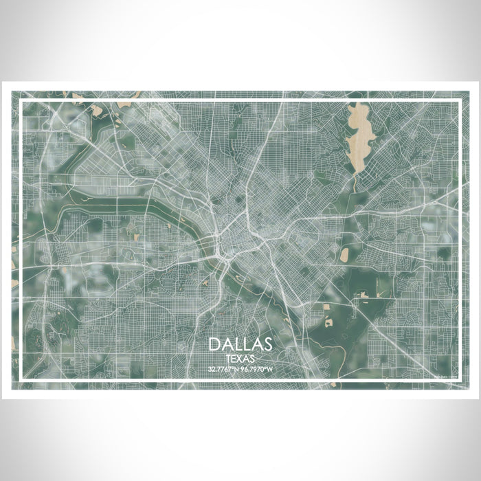 Dallas Texas Map Print Landscape Orientation in Afternoon Style With Shaded Background