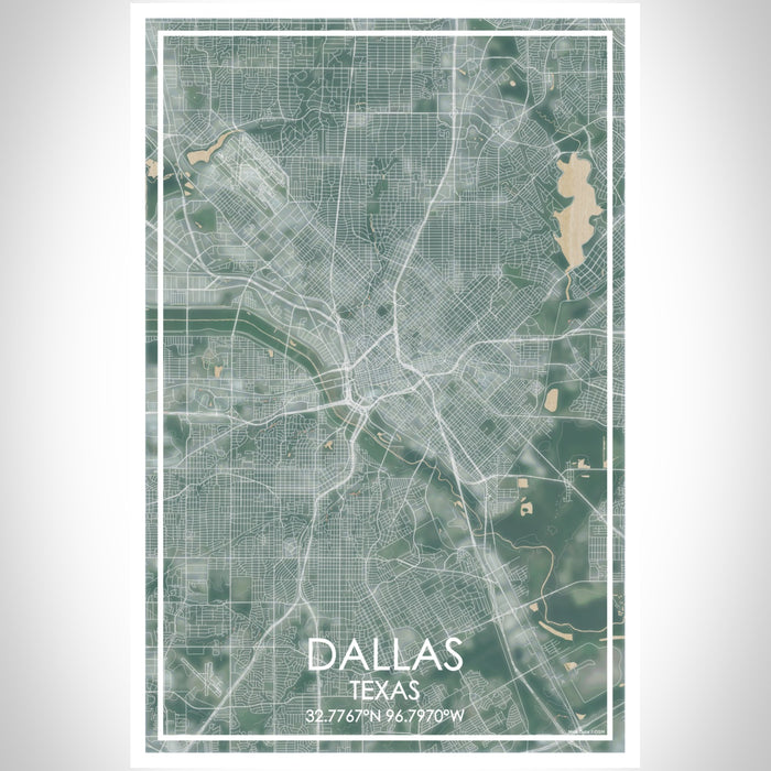 Dallas Texas Map Print Portrait Orientation in Afternoon Style With Shaded Background