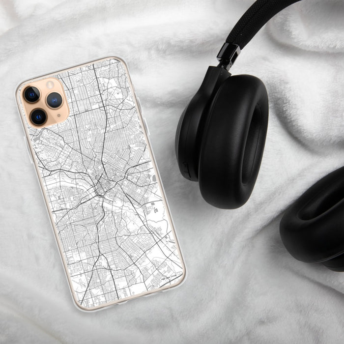 Custom Dallas Texas Map Phone Case in Classic on Table with Black Headphones
