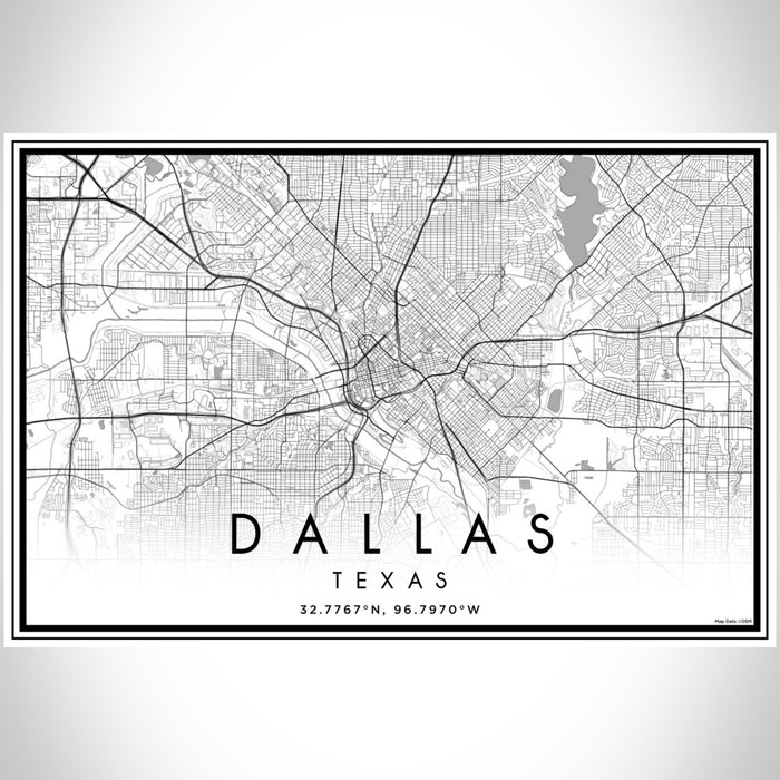 Dallas Texas Map Print Landscape Orientation in Classic Style With Shaded Background